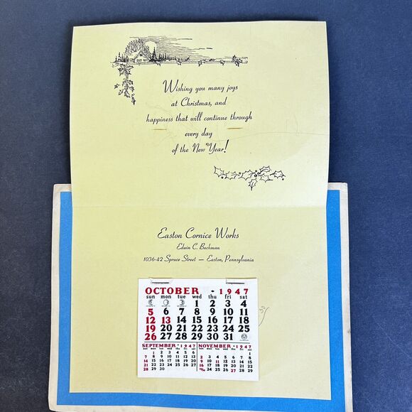 1947 Chrustnas Card Spaniel Puppies Dogs, Calendar Inside Ephemeral Pennsylvania - Picture 3 of 11